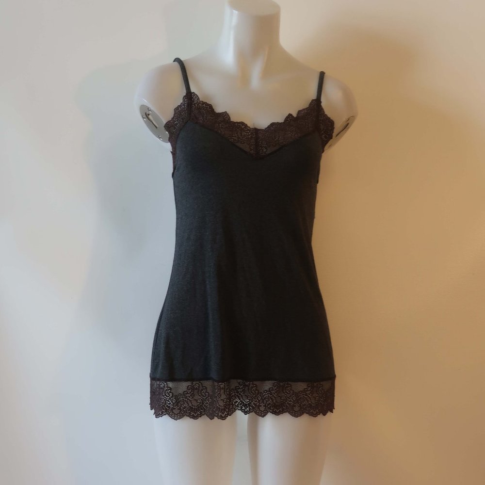 Womens Only Hearts NYC Gray Brown Strappy Lace Tank Top M *